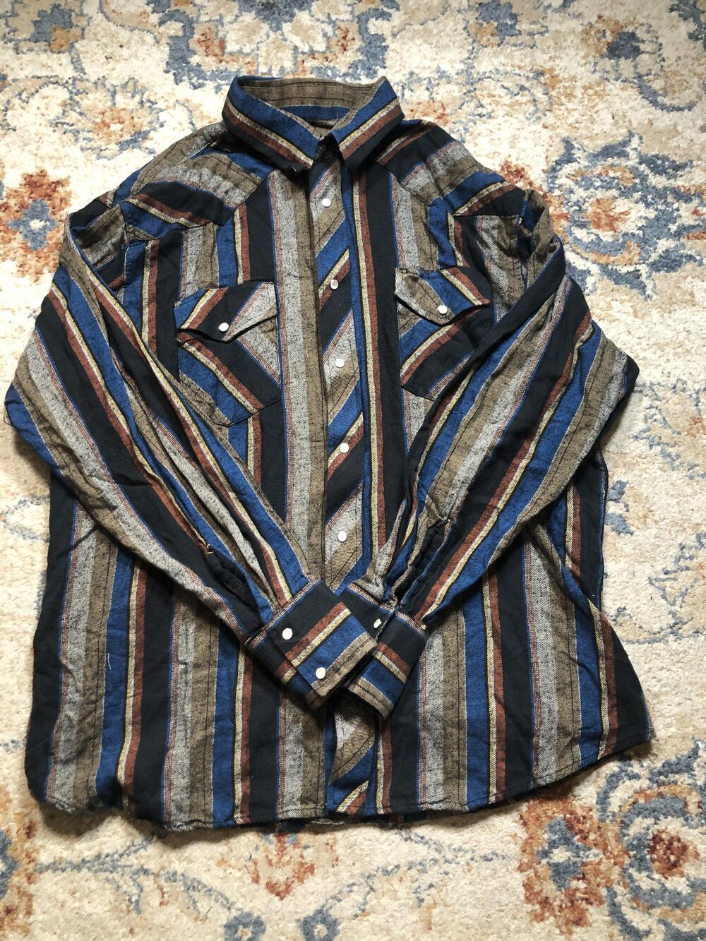 Vintage Wrangler Shirt Mens Extra Large Multicolor Western Stripe Pearl Snap 90s